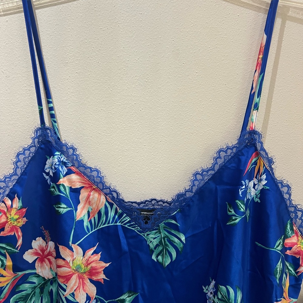 INC Intimates Blue Floral Tank Chemise Y2K Style